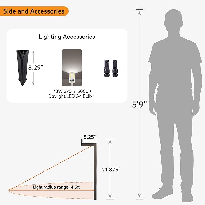 Gardenreet Brass Low Voltage Pathway Lights, Waterproof Outdoor Landscape Path Lights, 12V LED Wired Bronze L Shape Garden Lights for Yard Walkway House with 3W 270LM 5000K G4 Bulb 6 Pack