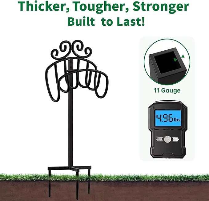 AMAGABELI GARDEN & HOME Hose Holder for Outside Freestanding 150 Feet Christmas Gift Heavy Duty Metal Detachable Rustproof Hose Stand Hanger Decorative Hose Storage With Ground Stakes Garden Lawn