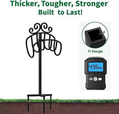 AMAGABELI GARDEN & HOME Hose Holder for Outside Freestanding 150 Feet Christmas Gift Heavy Duty Metal Detachable Rustproof Hose Stand Hanger Decorative Hose Storage With Ground Stakes Garden Lawn