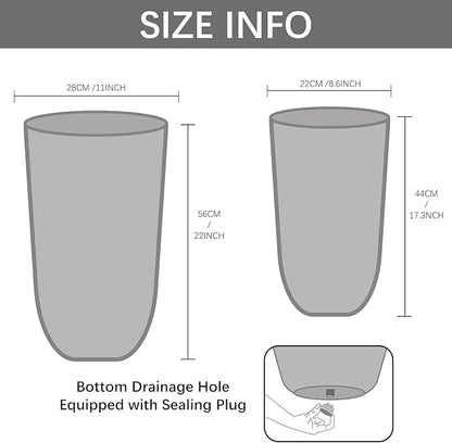 Yundu 17 & 22 inch high Concrete Plant pots Set of 2. Flower pots with Drainage Hole. Tall planters for Indoor Plants, Large planters for Outdoor Plants, Such as Garden, Patio and Front Porch Decor.