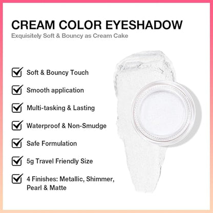 Cream Glitter Pearl White Shimmer Metallic Eyeshadow Palette Makeup, Natural Single Mini Instant Holographic Eyeshadow For Older Women, Sombras Crema Para Ojos,Talc,Paraben&Cruelty Free, P01