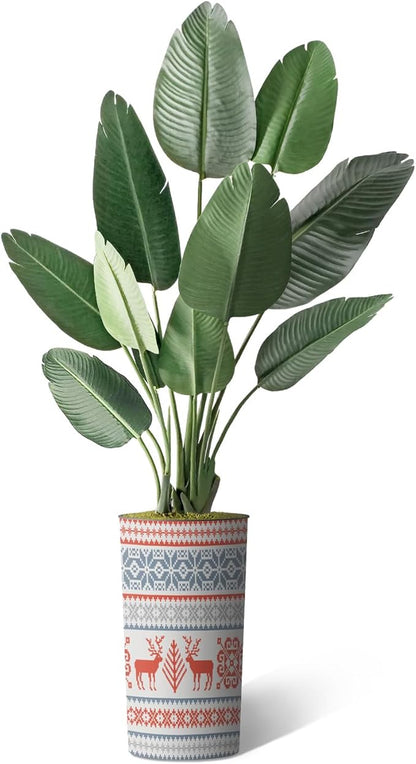 Artificial Tree in Contemporary Snowflake Pattern Planter, Fake Bird of Paradise Silk Tree for Indoor and Outdoor Home Decoration - 67" Overall Tall (Plant Pot Plus Tree)
