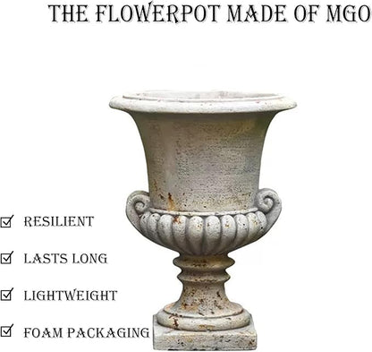 VISIBLE Vintage European Giant Garden Urn Planter, Decorative Cement and Fiber Flower Pot, Make Rust Finished, Wrap Foam Safely Delivered from Local Warehouse (Antiqued, Medium)