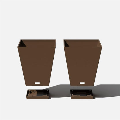 Veradek Nobleton Indoor/Outdoor Wide Square Planter (Espresso, 18" - 2 Pack with 2 Saucer Trays)