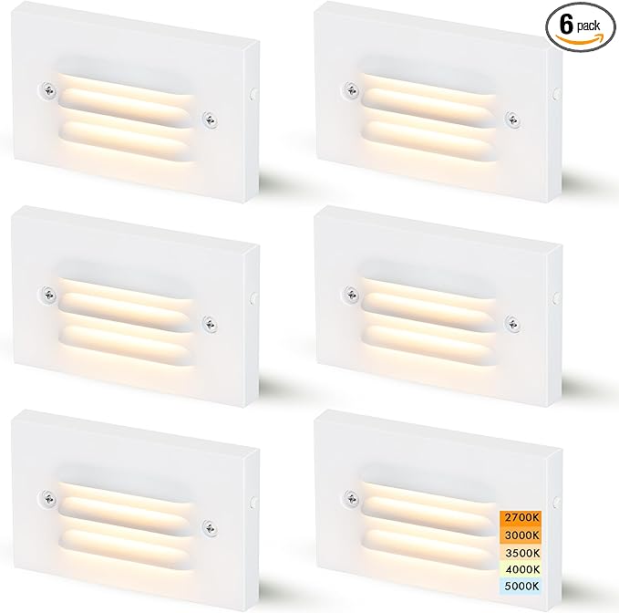 CLOUDY BAY 5CCT 12V 4W Low Voltage LED Step Light with Horizontal Louvered Faceplate for Steps Decks Stairs,Outdoor Stair Lights,Wet Locations,6 Pack,White