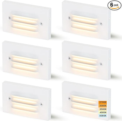 CLOUDY BAY 5CCT 12V 4W Low Voltage LED Step Light with Horizontal Louvered Faceplate for Steps Decks Stairs,Outdoor Stair Lights,Wet Locations,6 Pack,White