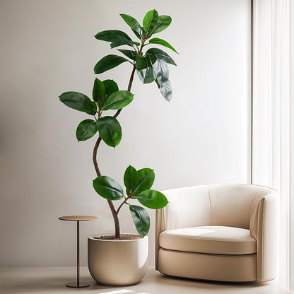 4.6ft Artificial Rubber Tree Faux Plants Indoor Faux Floor Artificial Trees Indoor,Fake Plant Fake Tropical Plants,Large Floor,Real Touch Rubber Tree for Home Decor