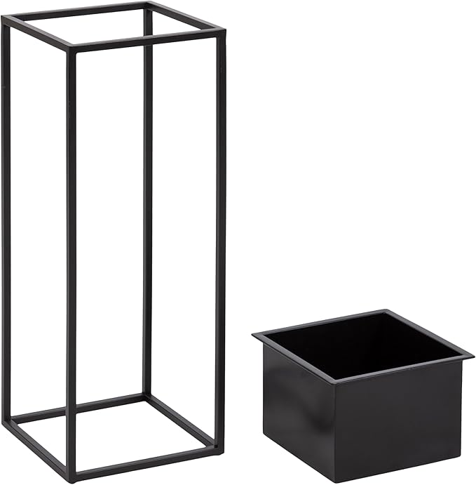 Kate and Laurel Palade Modern Two-Piece Metal Outdoor Planter Set; 2 Piece Set; Black; Metal Indoor or Outdoor Planters with Geometric Base for Patio Plant Decor