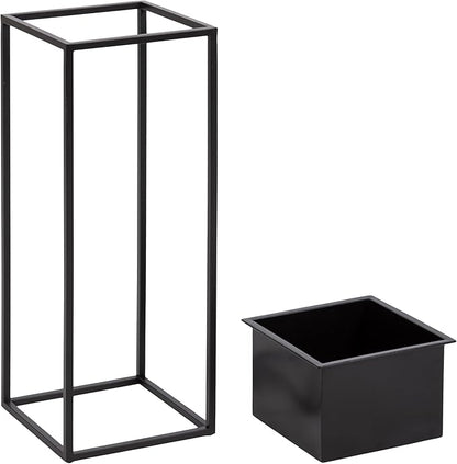 Kate and Laurel Palade Modern Two-Piece Metal Outdoor Planter Set; 2 Piece Set; Black; Metal Indoor or Outdoor Planters with Geometric Base for Patio Plant Decor