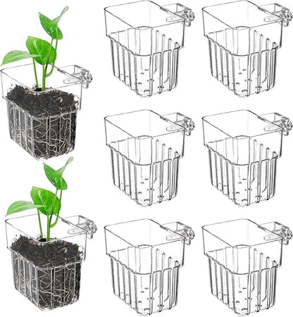 Brainy 6 Pack Top Hanging Fish Tank Plant Pot Aquarium Plant Holder Acrylic Clear Hanging Aquarium Planter Cups with Hole Top Fish Tank Plant Cup Wall-Mounted Baskets (6PCS)