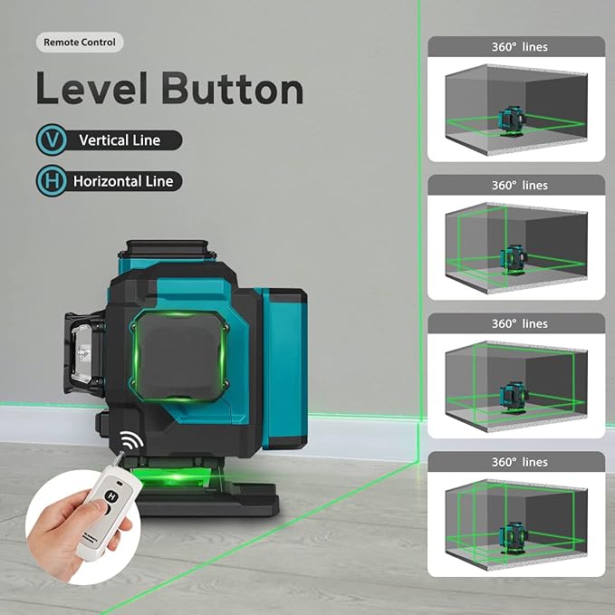 Takamine 3x360° 12 Lines Self Leveling Floor Green Laser Level, Laser Level for Construction/Picture Hanging/Floor/Tile with Remote Controller, Magnetic Rotating Stand and Type-C Charger