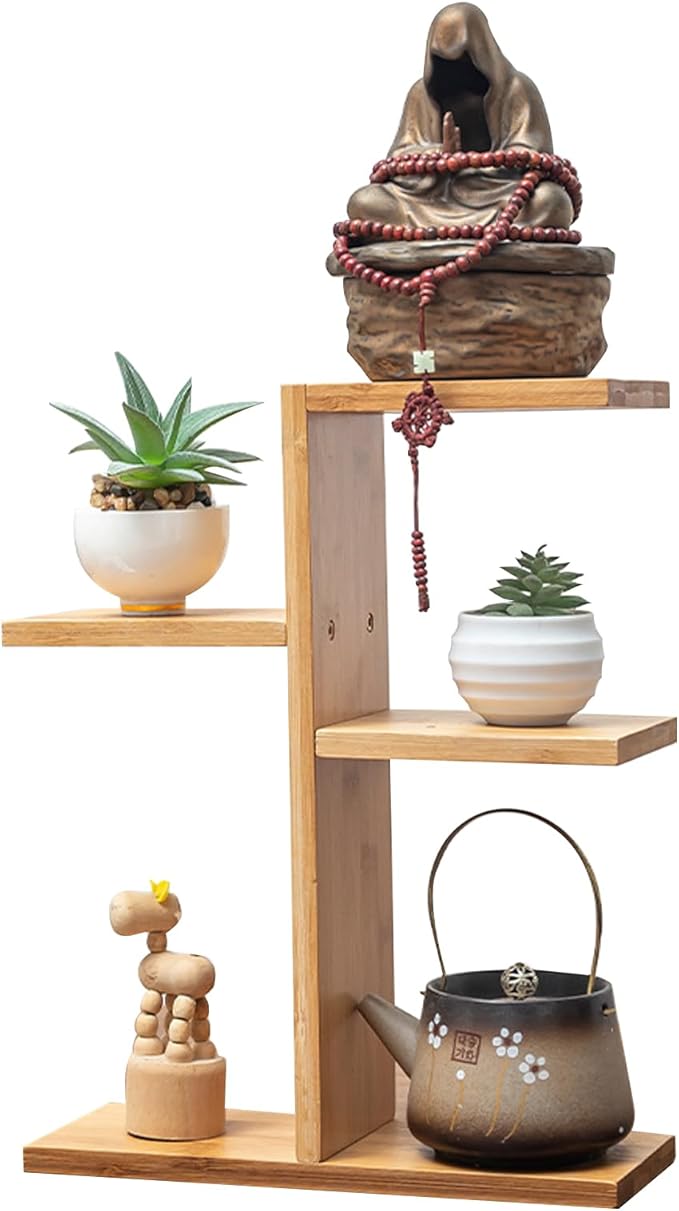 Mini Desktop Plant Stand Indoor Multi-Layer Window Sill Flower Stand Bamboo Succulent Window Sill Stand Bracket For Home , Office, Living Room, Bedroom Plant Display(Four-layer)