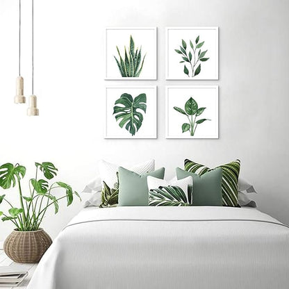 ArtbyHannah Framed Bathroom Wall Decor, 10x10 Inch Botanical Wall Art with Sage Green Plant Print for Wall Decoration, Minimalist Restroom Decor (White)