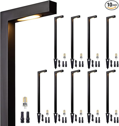 Gardenreet Outdoor Brass Low Voltage Driveway Lights, Black 12V Electric Waterproof Pathway Lighting, Wired Bronze L Shape Path Lights for Sideway Garden Patio with 3W 270LM 4000K G4 Bulb 10 Pack