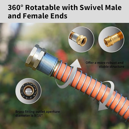 WiseFlow Garden Hose 75FT x 3/4", Heavy Duty Rubber Hose, Water Hose with Five Layered Braiding, Male Female Fittings, 1000PSI Burst, 300PSI Working (Orange)