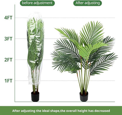 Fake Palm Trees 4 Ft Artificial Tropical Silk Plant-Tall Faux Faux Areca Palm Plants,Tall Artificial Plants Indoors and Outdoors in Pot