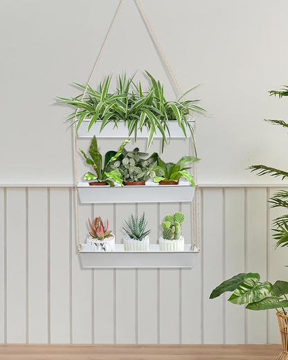 vensovo 16" Metal Wall Planter – 3-Tier Black Galvanized Hanging Shelf for Indoor Outdoor Plants, Vertical Garden Wall Mount for Balcony, Kitchen, or Entryway Decor
