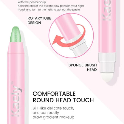 evpct 1Pcs Greenish Cyan Light Green Shimmer Cream Eye Shadow Brightener Sticks for Eyes Waterproof Pigmented, Double Ended Cream Eyeshadow Stick Pencil Pen with Applicator, Eye Shadow Palette