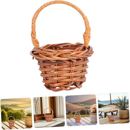 Miniature Rattan Flower Basket Mini Woven Basket Adorn for Dollhouse Decor Versatile Photo Prop Compact for Mini Flowers and Crafts