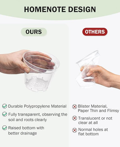 homenote Clear Nursery Pots for Plants,4 Inch Plant Pot for Planting Plastic Seedling with Drainage Holes Seed Starter Flower High Transparency with 20 Labels (30 Pack)
