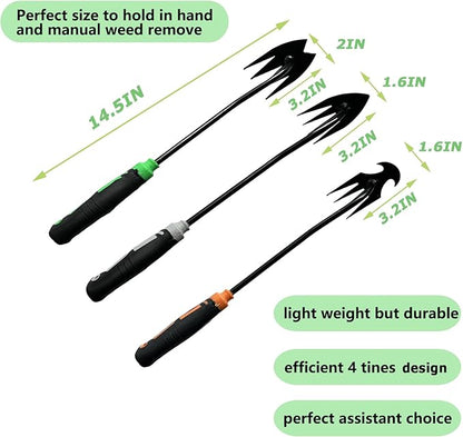 3 pcs Weed Puller Tool Garden Weed Pulling Tool, 2025 New Garden Weed Puller Tools Hand Weeder Tool with Rubber Handle, 4 Teethes Dual Purpose Manual Weeders Tool Weed Pulling Tool for Garden