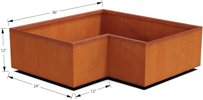 Plantercraft Large Rectangular Planters for Outdoor Plants - 36x24x12 Inch Corten Steel Raised Garden Bed | Extra Large Metal Planter Box for Patio, Deck & Landscaping