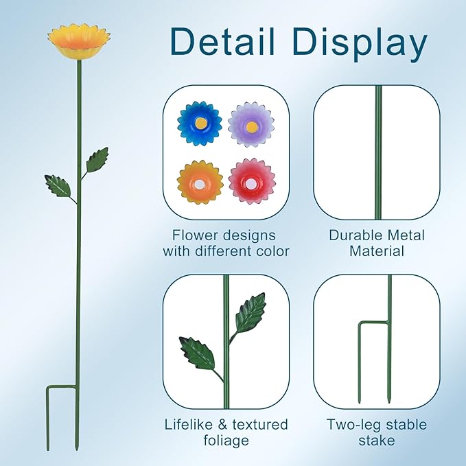hogardeck Garden Decor for Outside, 4 Pcs 25.8" Metal Bee Watering Station, Flower Design with Stakes, Butterfly Feeder Bird Bath for Outside Yard Patio Lawn (Blue, Yellow, Pink, White)