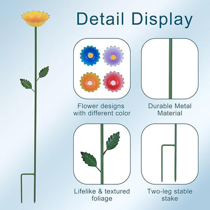 hogardeck Garden Decor for Outside, 4 Pcs 25.8" Metal Bee Watering Station, Flower Design with Stakes, Butterfly Feeder Bird Bath for Outside Yard Patio Lawn (Blue, Yellow, Pink, White)