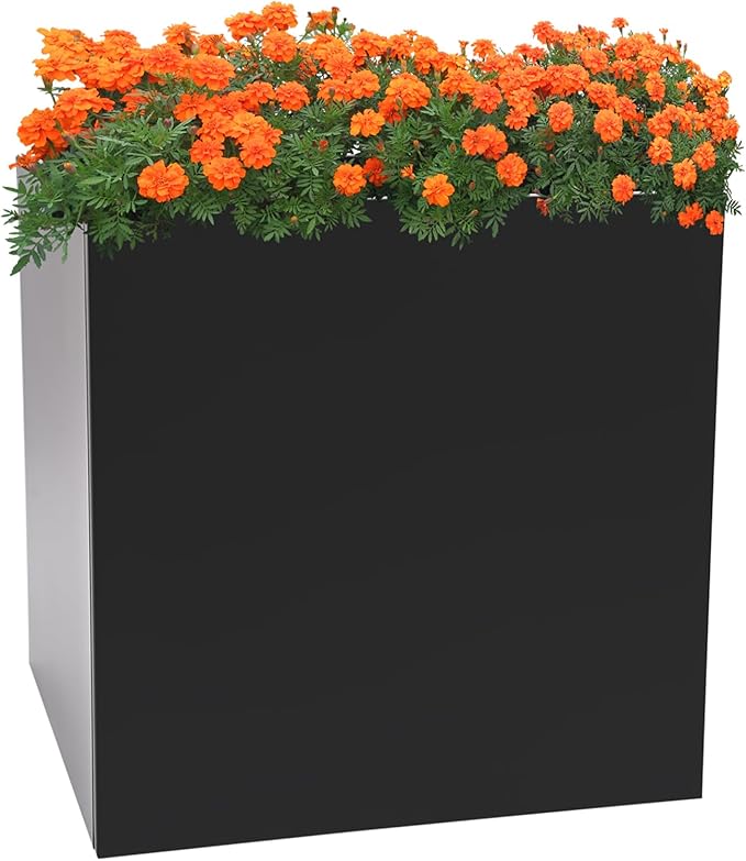 Steel Planter Box, 26" x 26" x 26" Square Planter Metal Box Tall Planters Heavy Duty Plant Boxes for Indoor Outdoor Tall Plants, Flowers or Shrubs (Black, 26" x 26" x 26")