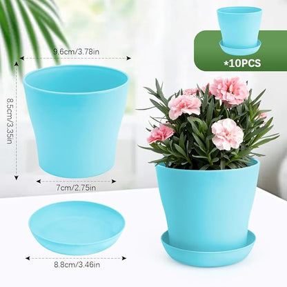 OALCQ 4 Inch Plant Pots - 10 Pcs Blue Flower Pots for Indoor Succulent Plants with Drainage