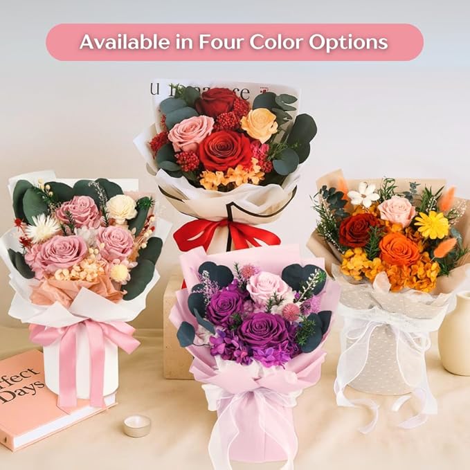 Forever Flowers Bouquet, Preserved Long-Lasting Pastel Pink Roses, Vase-Ready Arrangement for Birthday, Anniversary, Graduation, Valentine’s Day, Mother’s Day Gifts for Women