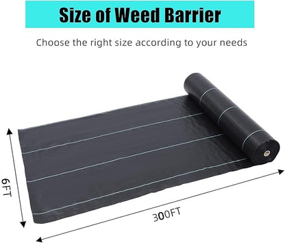 PioneerWorks 6ft X 300ft Weed Barrier Landscape Fabric Heavy Duty, Premium 3.2 oz Ground Cover Weed Block Gardening Mat, Easy Setup & Superior Weed Control, for Erosion Control, Weed Barrier