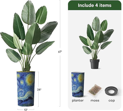 Artificial Tree in Modern Starry Night Planter, Fake Bird of Paradise Silk Trees for Indoor and Outdoor Home Decoration - 67" Overall Tall (Plant Pot Plus Tree)