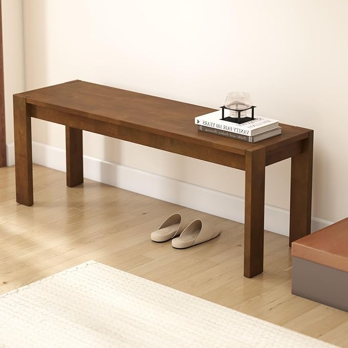 LukeAlon Solid Wood Dining Bench, 47.25" Walnut Farmhouse Entryway Bench, Narrow Rustic Long Bench for Hallway Kitchen Dining Room Bedroom Living Room