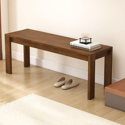 LukeAlon Solid Wood Dining Bench, 47.25" Walnut Farmhouse Entryway Bench, Narrow Rustic Long Bench for Hallway Kitchen Dining Room Bedroom Living Room