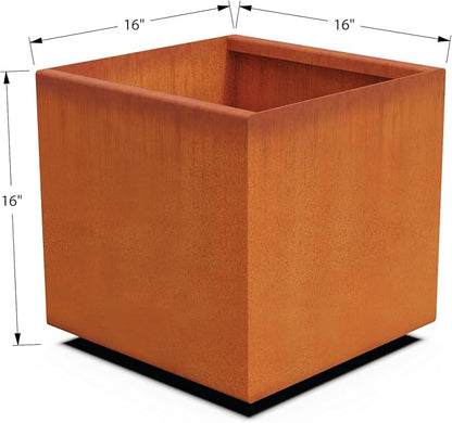 PLANTERCRAFT Corten Steel Planter Square Cube Metal Garden Box Heavy Duty | Made in USA | Fully Assembled | Commercial Residental Outdoor