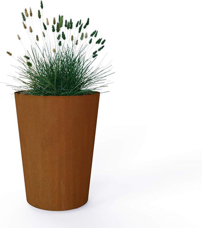 Plantercraft Corten Steel Planter Pot Round Tapered Heavy Duty Metal Garden Box Natural Rust | Made in USA | Fully Assembled | Without Drainage Holes