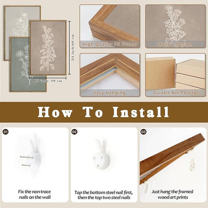 ANHUIB Neutral Botanical Wall Art Farmhouse Floral Paintings Boho Flower Wall Decor 16x24 Inch Set of 3 for Living Room Bedroom