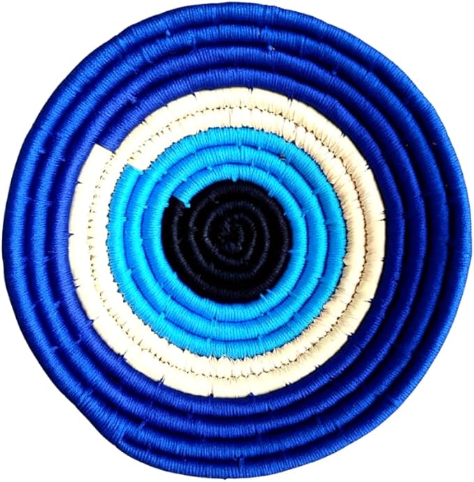 Bhumee Creations Rattan Trendy & Timeless: Sabai Grass Wall Basket - Handwoven Wall Art (Blue, Set of 3)