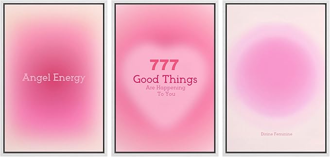 Ashbrook Framed Canvas Print Wall Art Set Aura Poster Valentines Affirmation Poster angel Numbers Pink Decor Girl's Bedroom Abstract Digital Art Calm/Relax for Bedroom - 16"x24"x3 WHITE