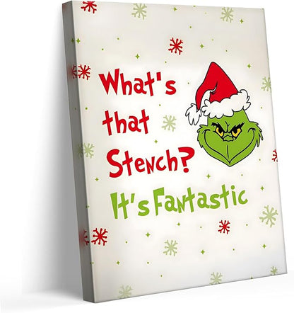 Funny Christmas Canvas Wall Art Decor - “What's That Stench? It's Fantastic” Holiday Decor - 16x20 inch Humorous Christmas Decoration for Living Room or Office - Premium Quality Canvas Print