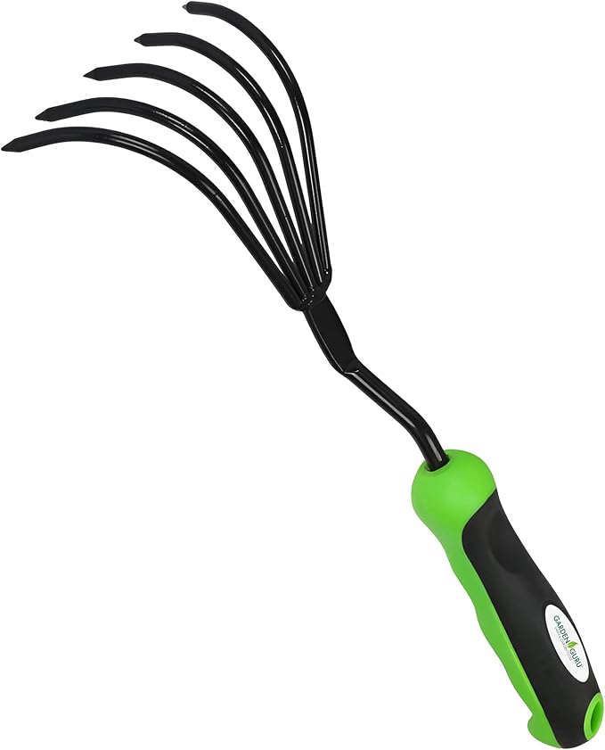 Garden Guru Hand Rake Cultivator Claw Soil Tiller with Ergonomic Handle - Military Grade Steel & Rust Resistant - 5 Tine Japanese Ninja Claw - Perfect Pulverized and Aerated Soil (4 Pack)