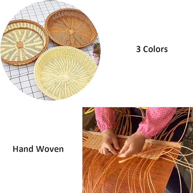 RT&BS 2pcs Round Wicker Bread Basket, Christmas Food Baskets, Eco-Friendly Sturdy Stackable Fruit Basket for Kitchen, Store, Restaurant, Party (Brown, S)