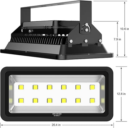 600W Outdoor LED Flood Light, 60000LM Super Bright, 110-285V, IP66 Waterproof, 6000K Daylight White Security Lights,Lighting for Playground Yard Stadium Lawn Ball Park