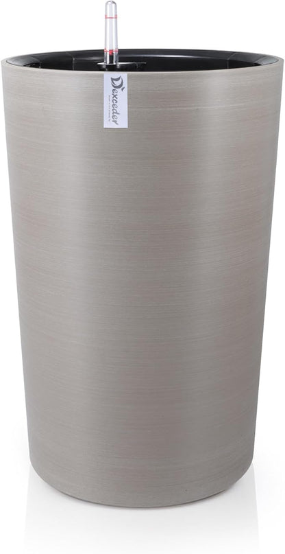 Dexceder 16x12 Tall Self Watering Planter High Cylinder Indoor Outdoor, Thickened Large Floor Standing Flower Plant Pot with Water Level Indicator (Coffee, Wire Drawing)