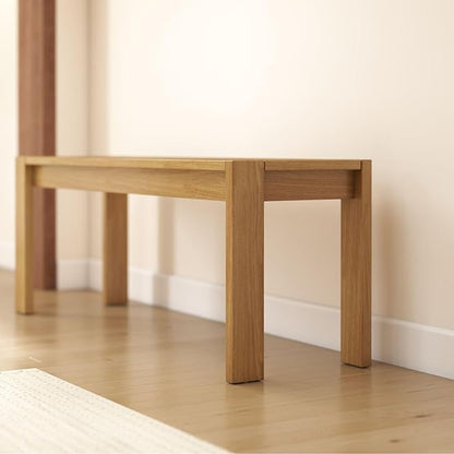 LukeAlon Solid Wood Dining Bench, 47.25" Farmhouse Natural Entryway Bench, Rustic Long Bench for Hallway Kitchen Dining Room Bedroom Living Room