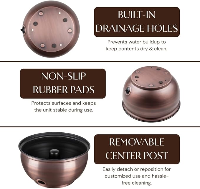 Monarch Abode Garden Hose Holder with Lid – Decorative Water Hose Holders for Outside, Smooth Metal Antique Copper Pot with Drainage, 100ft Waterhose Holder for Outside, Garden Storage Caddy