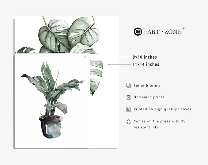 Plant Prints Wall Art Decor for Living Room, 8x10 Poster Canvas Prints Unframed Set of 6, Boho Wall Art Leaf Art Print Plant Posters Aesthetic