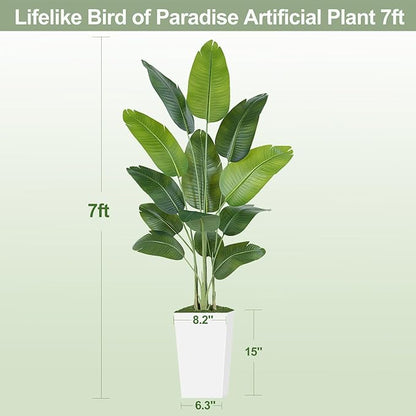 Lifelike Bird of Paradise Artificial Plant 7ft Faux Banana Leaf Tree with White Tall Planter for Home Decor - Perfect Indoor Silk Floor Plant for Living Room, Office, and Bedroom Ambiance Enhancement