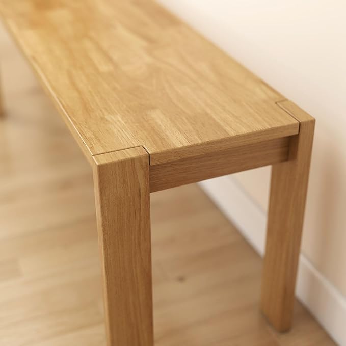 LukeAlon Solid Wood Dining Bench, 47.25" Farmhouse Natural Entryway Bench, Rustic Long Bench for Hallway Kitchen Dining Room Bedroom Living Room